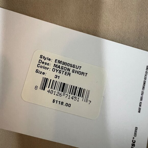 Edwin Mason Shorts Endurance‎ Slim Chino Mens Size 31Oyster Tan Khaki NWT - Picture 3 of 8